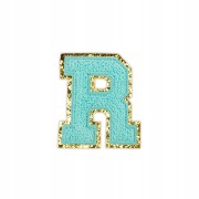 NASZYWKA LITERA R duża Font cyjan błękitna brokat