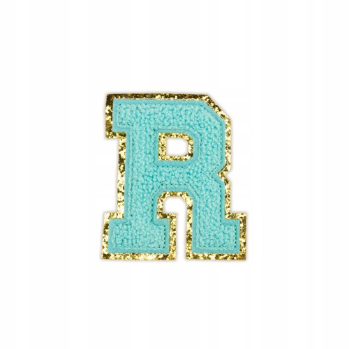 NASZYWKA LITERA R duża Font cyjan błękitna brokat