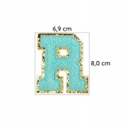 NASZYWKA LITERA R duża Font cyjan błękitna brokat