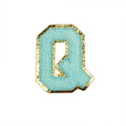 NASZYWKA Font cyjan duża LITERA Q błękitna brokat