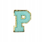 NASZYWKA Font cyjan duża LITERA P brokat błękitna
