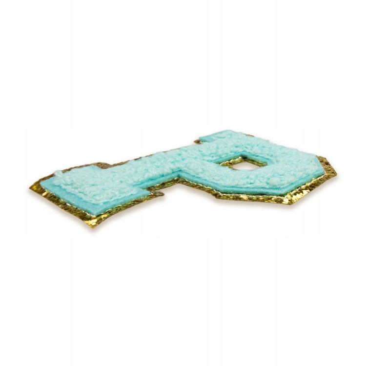 NASZYWKA Font cyjan duża LITERA P brokat błękitna