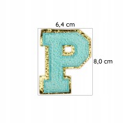 NASZYWKA Font cyjan duża LITERA P brokat błękitna