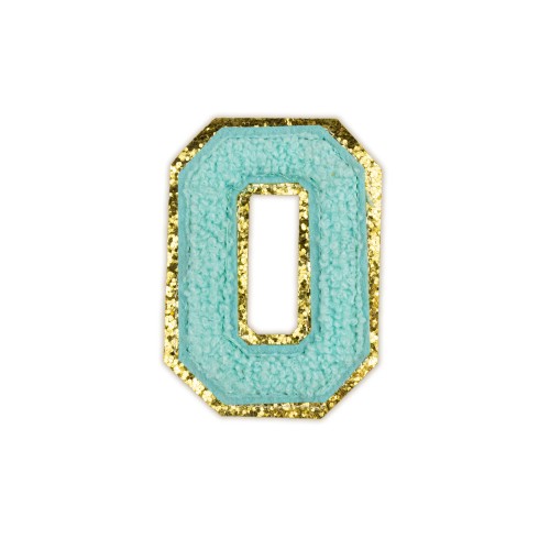 NASZYWKA duża Font cyjan LITERA O brokat błękitna