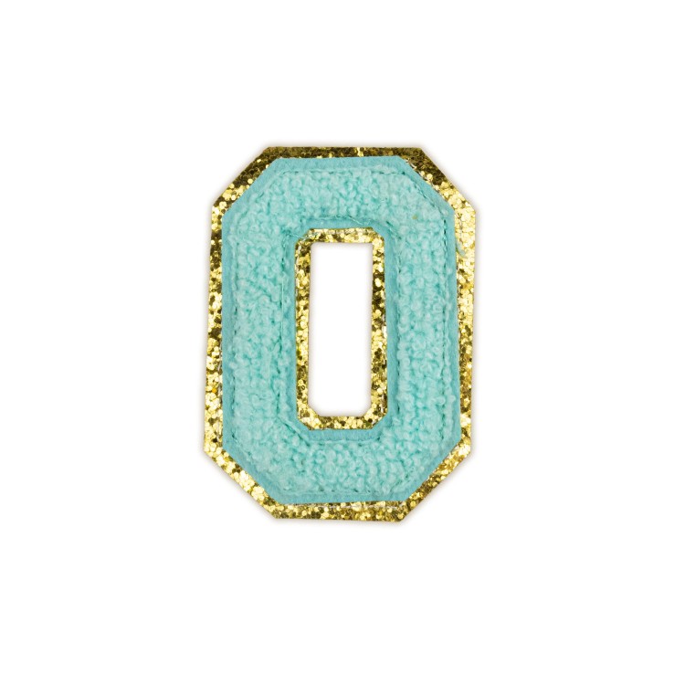 NASZYWKA duża Font cyjan LITERA O brokat błękitna