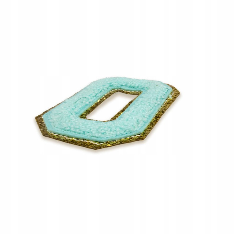 NASZYWKA duża Font cyjan LITERA O brokat błękitna