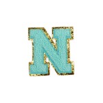 NASZYWKA Font LITERA N cyjanowa brokat błękitna