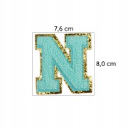 NASZYWKA Font LITERA N cyjanowa brokat błękitna