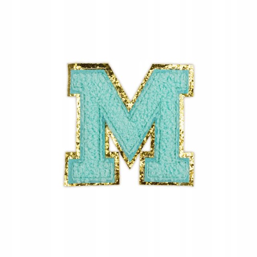 NASZYWKA LITERA M cyjanowa brokat błękitna Font