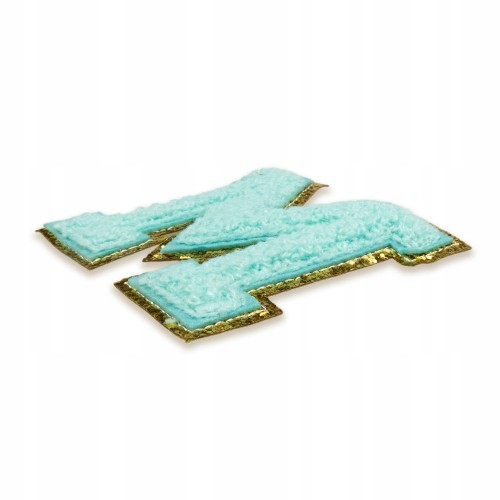 NASZYWKA LITERA M cyjanowa brokat błękitna Font