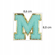 NASZYWKA LITERA M cyjanowa brokat błękitna Font