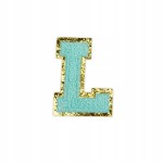 NASZYWKA LITERA L cyjanowa brokat błękitna Napis