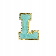 NASZYWKA LITERA L cyjanowa brokat błękitna Napis