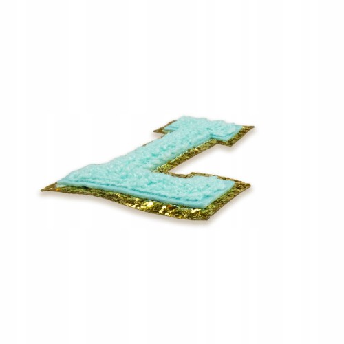 NASZYWKA LITERA L cyjanowa brokat błękitna Napis