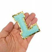 NASZYWKA LITERA L cyjanowa brokat błękitna Napis