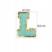 NASZYWKA LITERA L cyjanowa brokat błękitna Napis