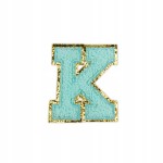 NASZYWKA LITERA K cyjanowa brokat błękitna Napis