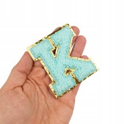 NASZYWKA LITERA K cyjanowa brokat błękitna Napis