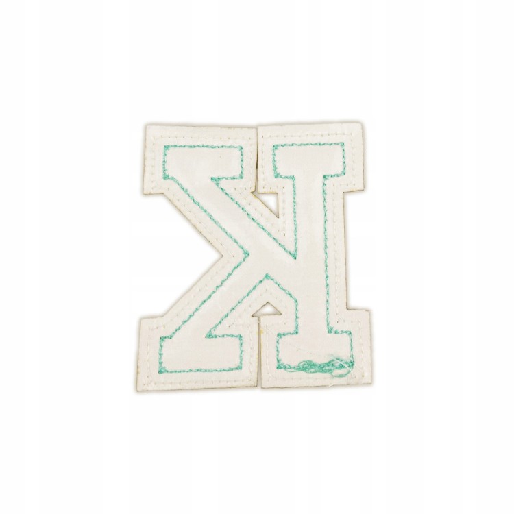 NASZYWKA LITERA K cyjanowa brokat błękitna Napis