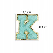 NASZYWKA LITERA K cyjanowa brokat błękitna Napis