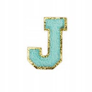 NASZYWKA LITERA J niebieska cyjan brokat zdobiona