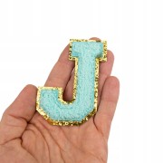 NASZYWKA LITERA J niebieska cyjan brokat zdobiona