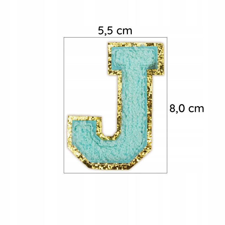 NASZYWKA LITERA J niebieska cyjan brokat zdobiona