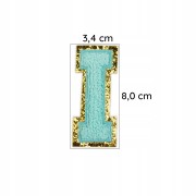 NASZYWKA LITERA I niebieska cyjan brokat Napis