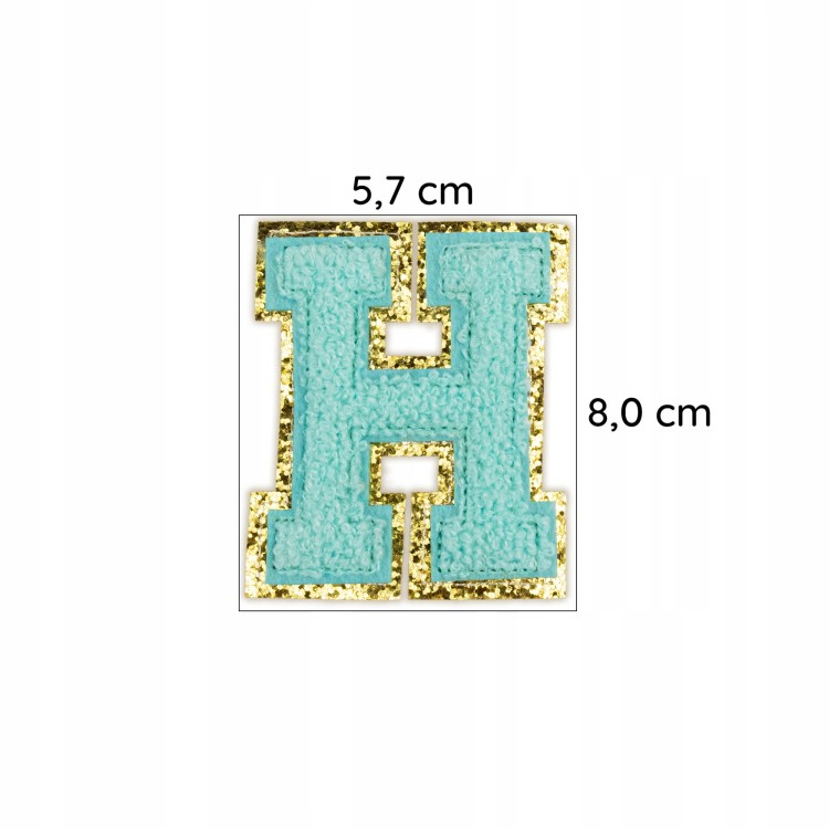 NASZYWKA LITERA H brokat niebieska cyjan Napis