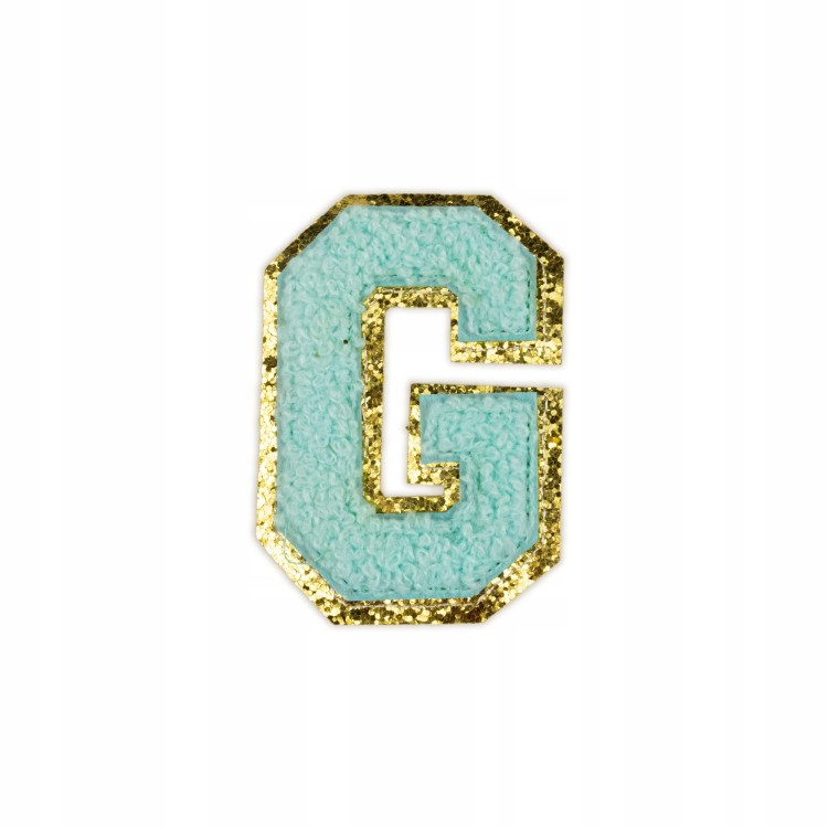 NASZYWKA LITERA G cyjanowa brokat niebieska Napis