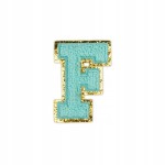 NASZYWKA LITERA F brokat niebieska cyjan Napis