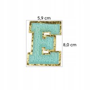 NASZYWKA duża LITERA E brokat niebieska cyjan