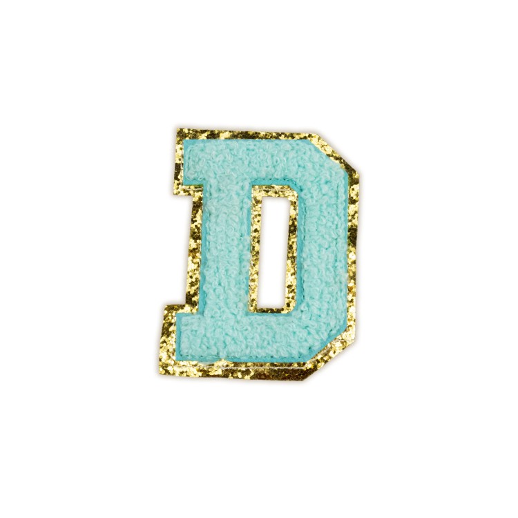 NASZYWKA duża LITERA D cyjan brokat niebieska