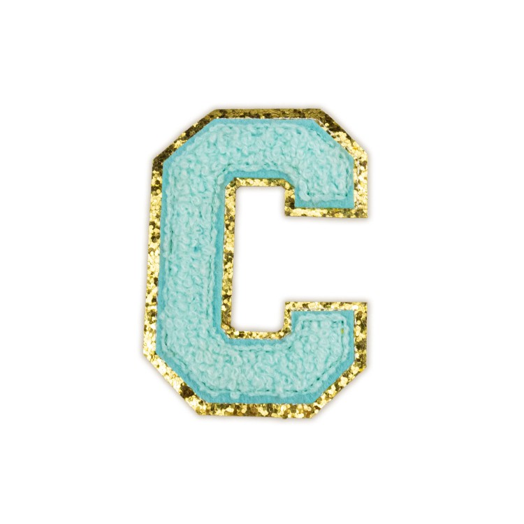 NASZYWKA duża niebieska LITERA C cyjan brokat