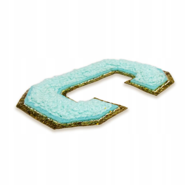 NASZYWKA duża niebieska LITERA C cyjan brokat