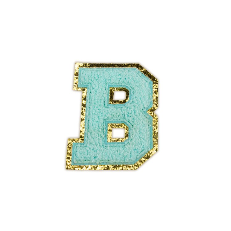 NASZYWKA duża niebieska LITERA B brokat cyjan