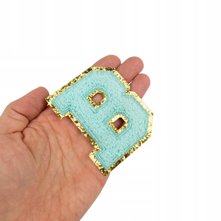 NASZYWKA duża niebieska LITERA B brokat cyjan