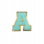 NASZYWKA duża LITERA A niebieska brokat cyjan
