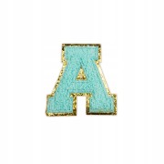 NASZYWKA duża LITERA A niebieska brokat cyjan