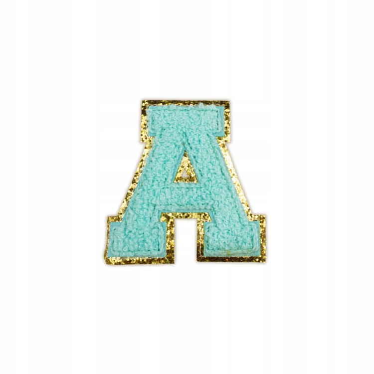 NASZYWKA duża LITERA A niebieska brokat cyjan