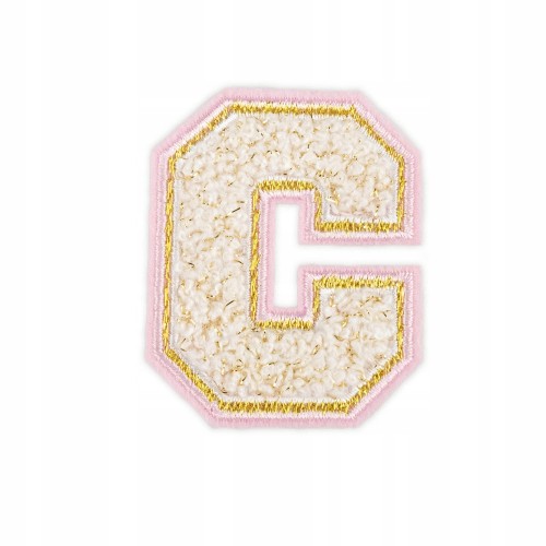 NASZYWKA duża haftowana LITERA C biała font napis