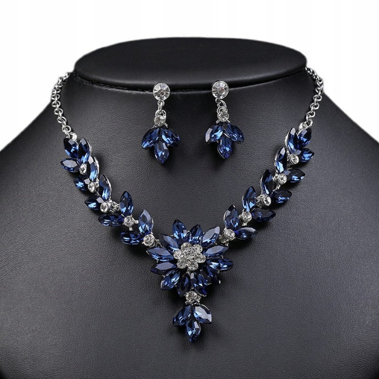 Zestaw Naszyjnik i kolczyki niebieskie Kwiatki