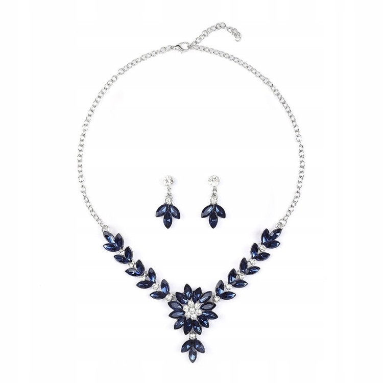 Zestaw Naszyjnik i kolczyki niebieskie Kwiatki