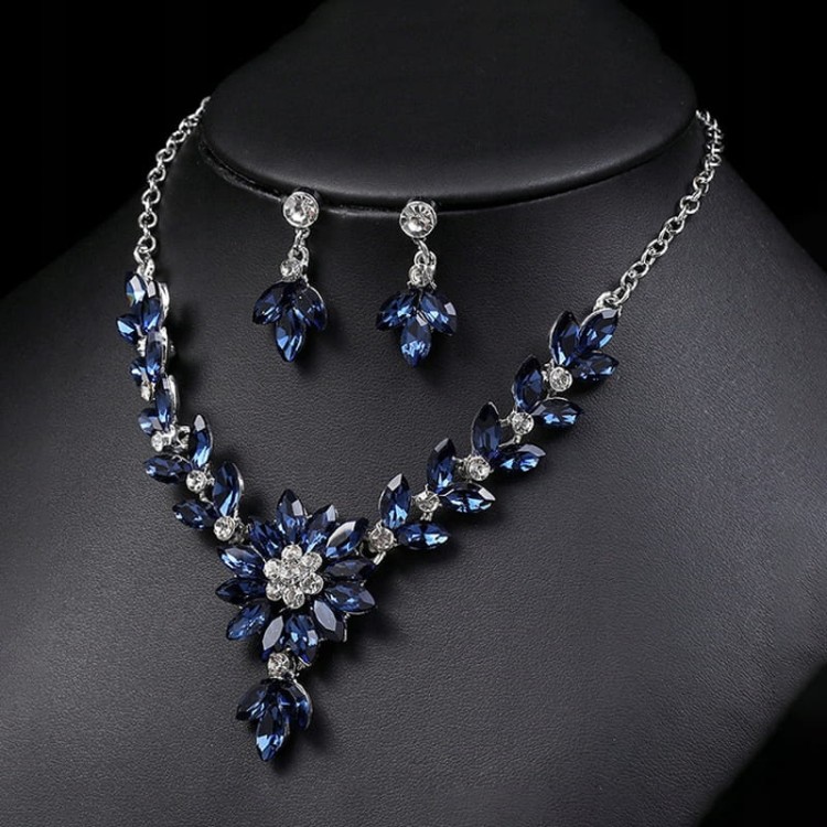 Zestaw Naszyjnik i kolczyki niebieskie Kwiatki