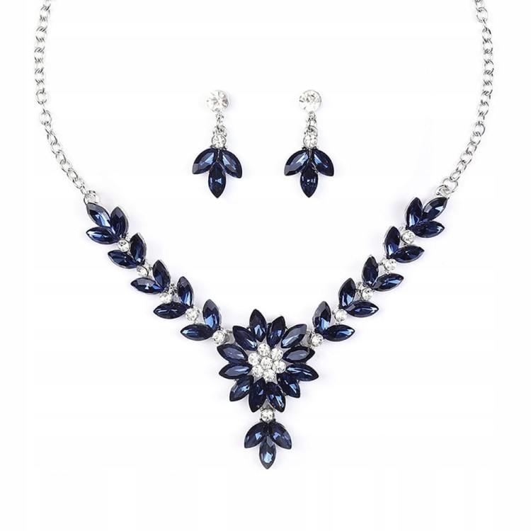 Zestaw Naszyjnik i kolczyki niebieskie Kwiatki