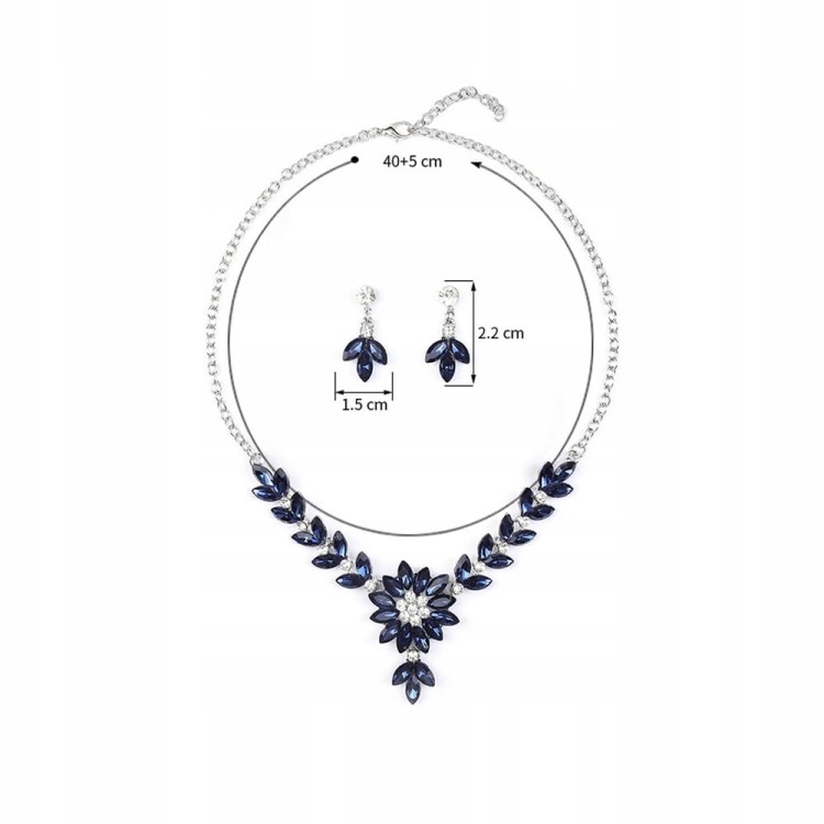 Zestaw Naszyjnik i kolczyki niebieskie Kwiatki