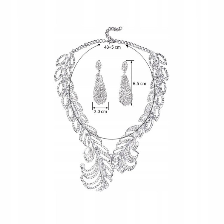 Zestaw Naszyjnik i kolczyki białe liście cyrkonie
