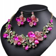 Zestaw Naszyjnik i kolczyki różowe kwiaty cyrkonie
