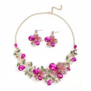 Zestaw Naszyjnik i kolczyki różowe kwiaty cyrkonie