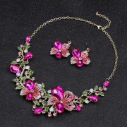 Zestaw Naszyjnik i kolczyki różowe kwiaty cyrkonie